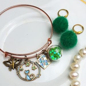 💫5/$25 Beautiful Cat Lover Bracelet Earring Set